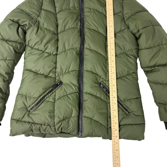 Green Winter Coat Puffer Jacket Faux Fur Removable Hood Sz 1X (Fits Like Large) - Picture 11 of 15